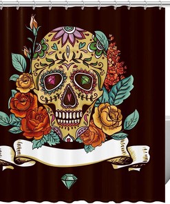 Colorful Sugar Skull Rose Diamond Unique Shower Curtain for Bathroom Decor