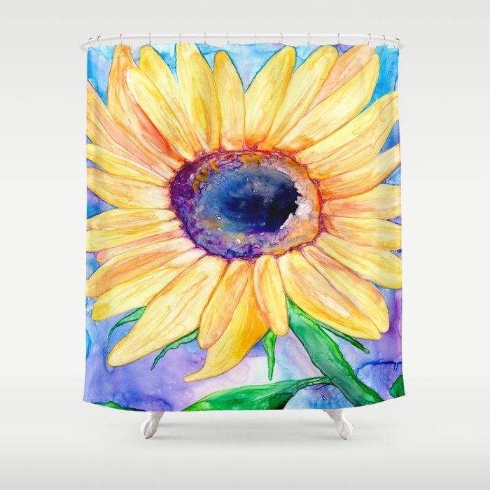 Colorful Sunflower Floral Painting Shower Curtain for Modern Bathroom Decor