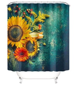 Colorful Sunflower Shower Curtain, Waterproof Fabric Bathroom Decor, Unique Shower Curtains for Home