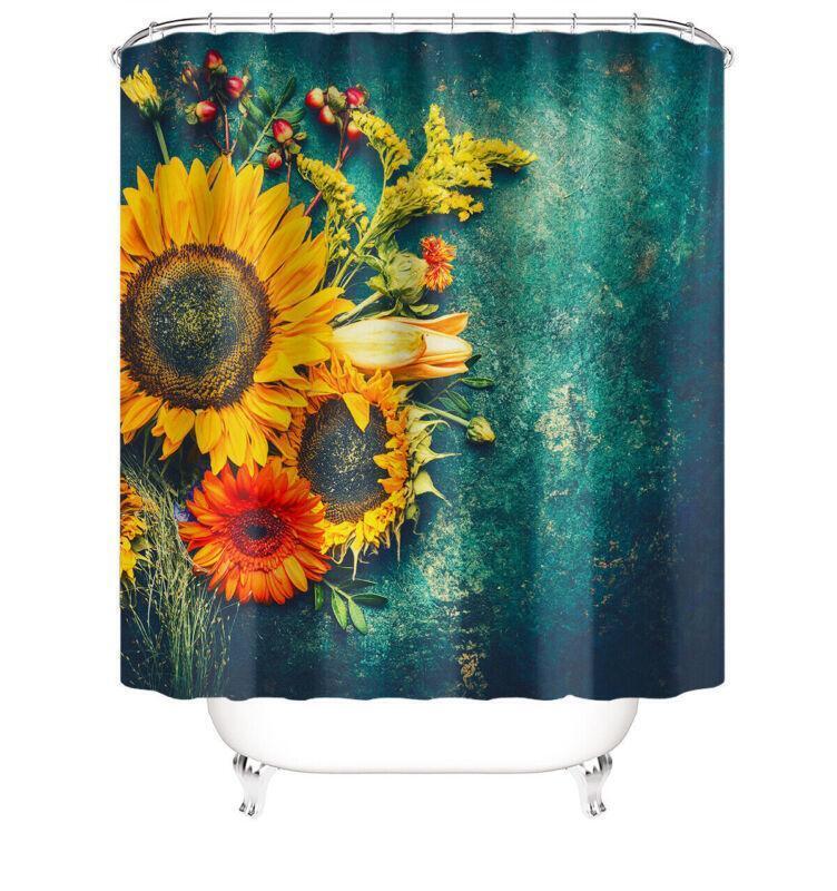 Colorful Sunflower Shower Curtain, Waterproof Fabric Bathroom Decor, Unique Shower Curtains for Home