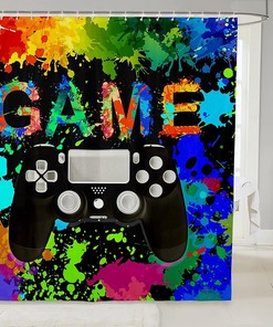 Colorful Tie Dye Gamer Shower Curtain For Video Game Lovers Bathroom 