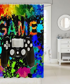 Colorful Tie Dye Gamer Shower Curtain For Video Game Lovers Bathroom
