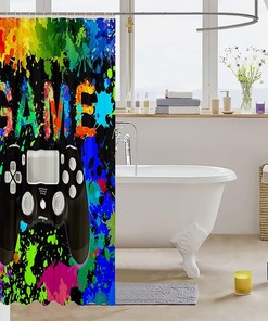 Colorful Tie Dye Gamer Shower Curtain For Video Game Lovers Bathroom