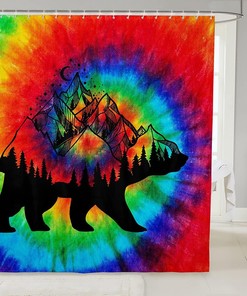 Colorful Tie Dye Hunting Shower Curtain for Rustic Bathroom Decor, Wildlife Print