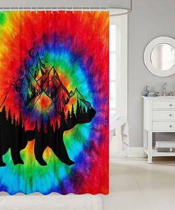 Colorful Tie Dye Hunting Shower Curtain for Rustic Bathroom Decor, Wildlife Print