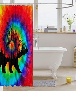 Colorful Tie Dye Hunting Shower Curtain for Rustic Bathroom Decor, Wildlife Print