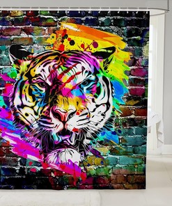 Colorful Tiger Wall Print Shower Curtain for Boys' Bathroom, Tie Dye Waterproof Design