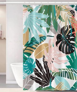 Colorful Tropical Palm Leaves Shower Curtain with Waterproof Fabric for Kids Bathroom Decor