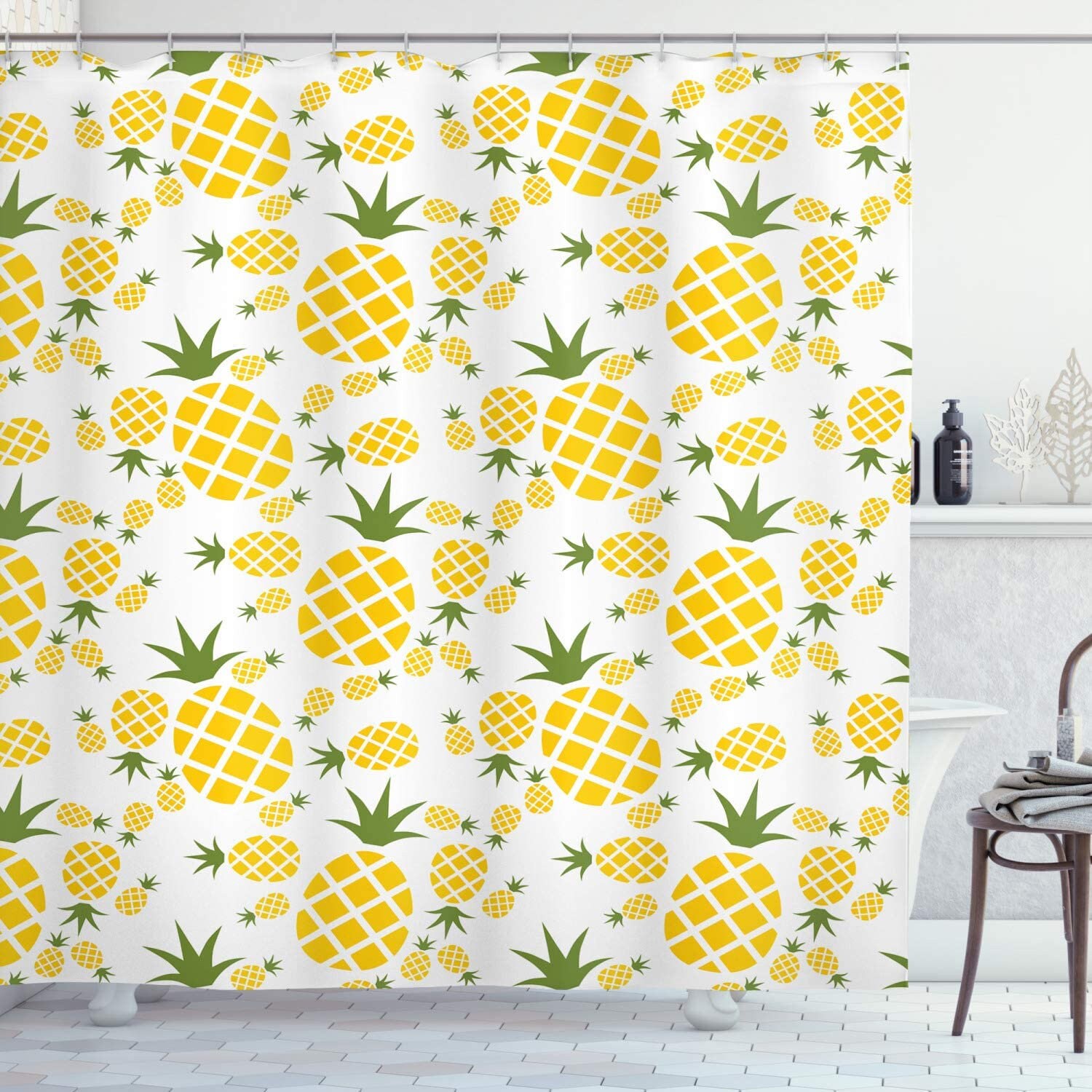Colorful Tropical Pineapple Print Shower Curtain - Image 2