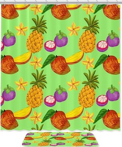 Colorful Tropical Pineapples and Mango Print Shower Curtain for Vibrant Bathroom Decor