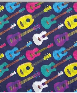 Colorful Ukulele Print Shower Curtain For Unique Bathroom Decor Ideas