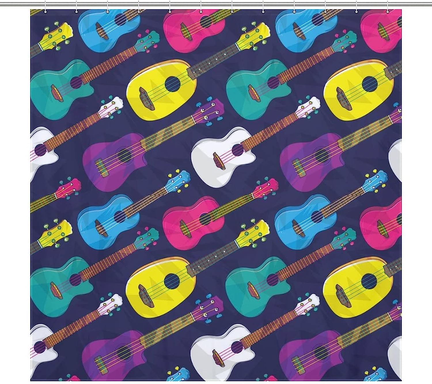 Colorful Ukulele Print Shower Curtain For Unique Bathroom Decor Ideas