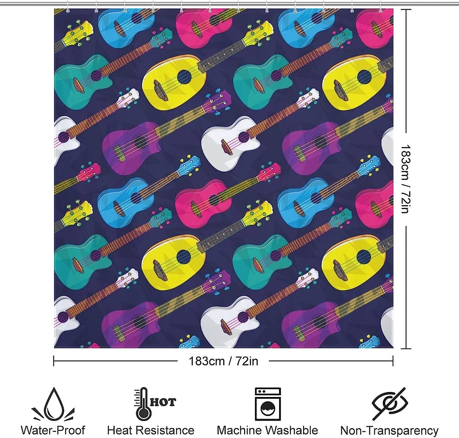 Colorful Ukulele Print Shower Curtain For Unique Bathroom Decor Ideas - Image 2