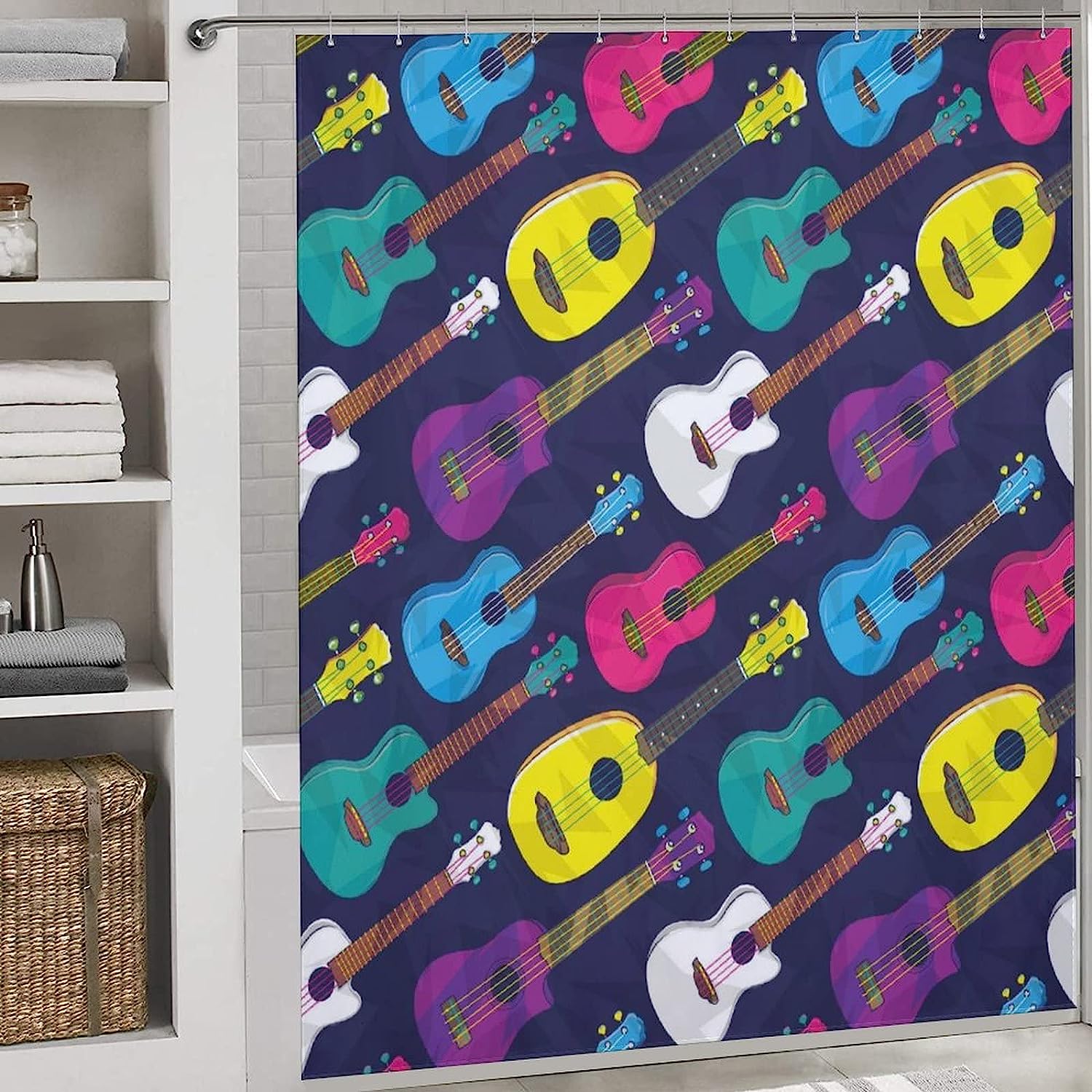 Colorful Ukulele Print Shower Curtain For Unique Bathroom Decor Ideas - Image 3