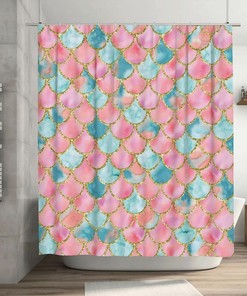 Colorful Under The Sea Pink And Blue Purple Princess Kids Watercolor Ocean Themed Fabric Shower Curtain