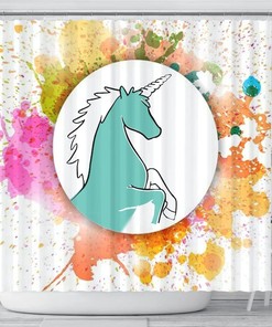 Colorful Unicorn Print Shower Curtain For Whimsical Bathroom Aesthetic