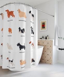 Colorful Vector Print Dog Breeds Shower Curtain For A Dog-Loving Bathroom