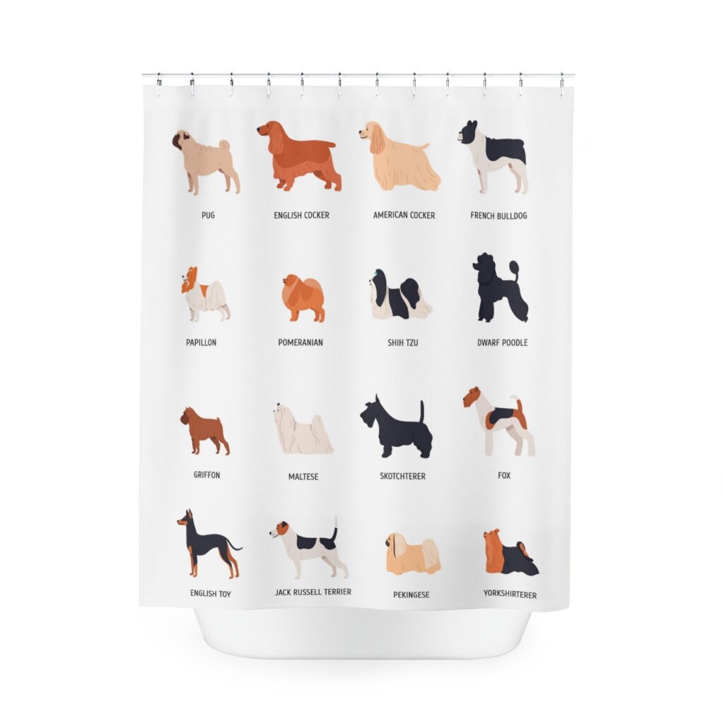 Colorful Vector Print Dog Breeds Shower Curtain For A Dog-Loving Bathroom - Image 2