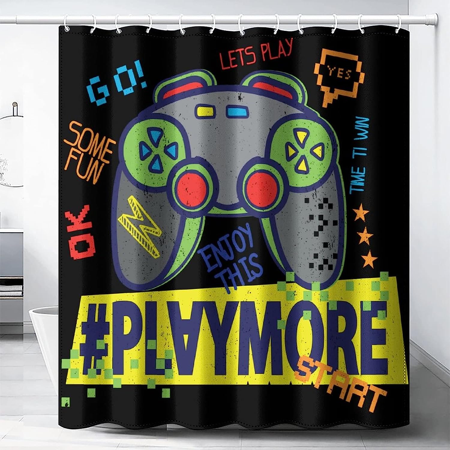 Colorful Video Game Controller Shower Curtain For Boys Teens Kids Bathroom Decor