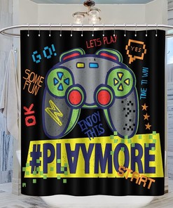 Colorful Video Game Controller Shower Curtain For Boys Teens Kids Bathroom Decor