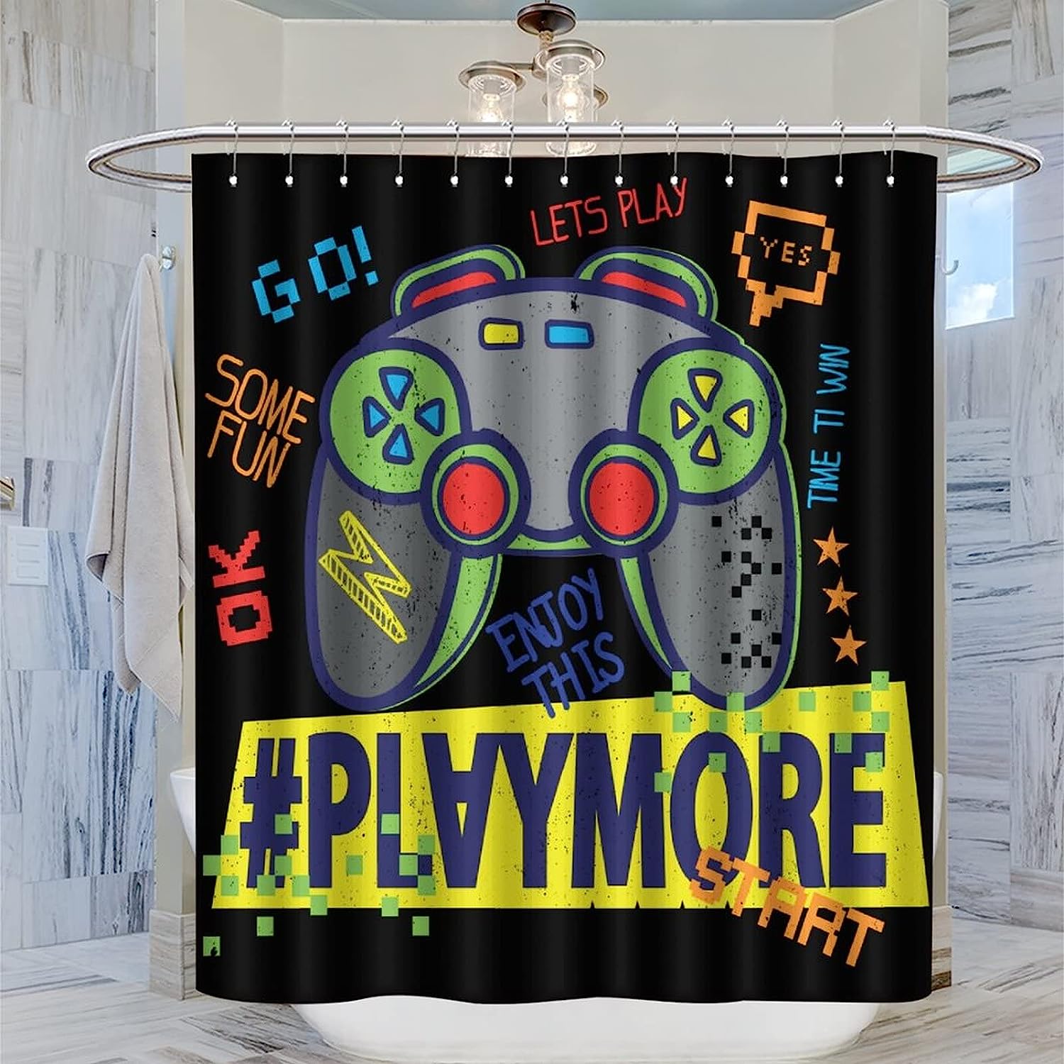Colorful Video Game Controller Shower Curtain For Boys Teens Kids Bathroom Decor