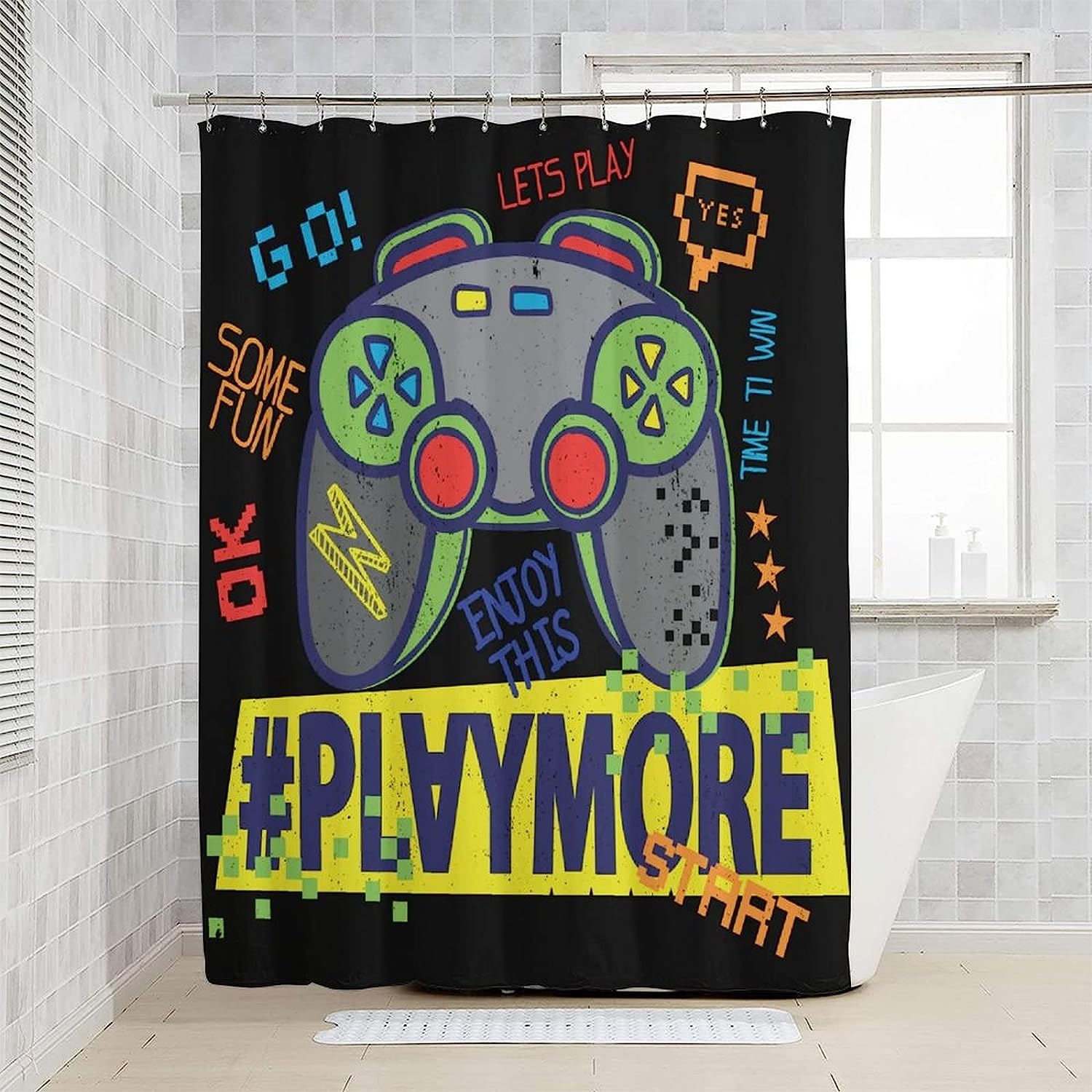 Colorful Video Game Controller Shower Curtain For Boys Teens Kids Bathroom Decor