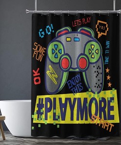 Colorful Video Game Controller Shower Curtain For Boys Teens Kids Bathroom Decor