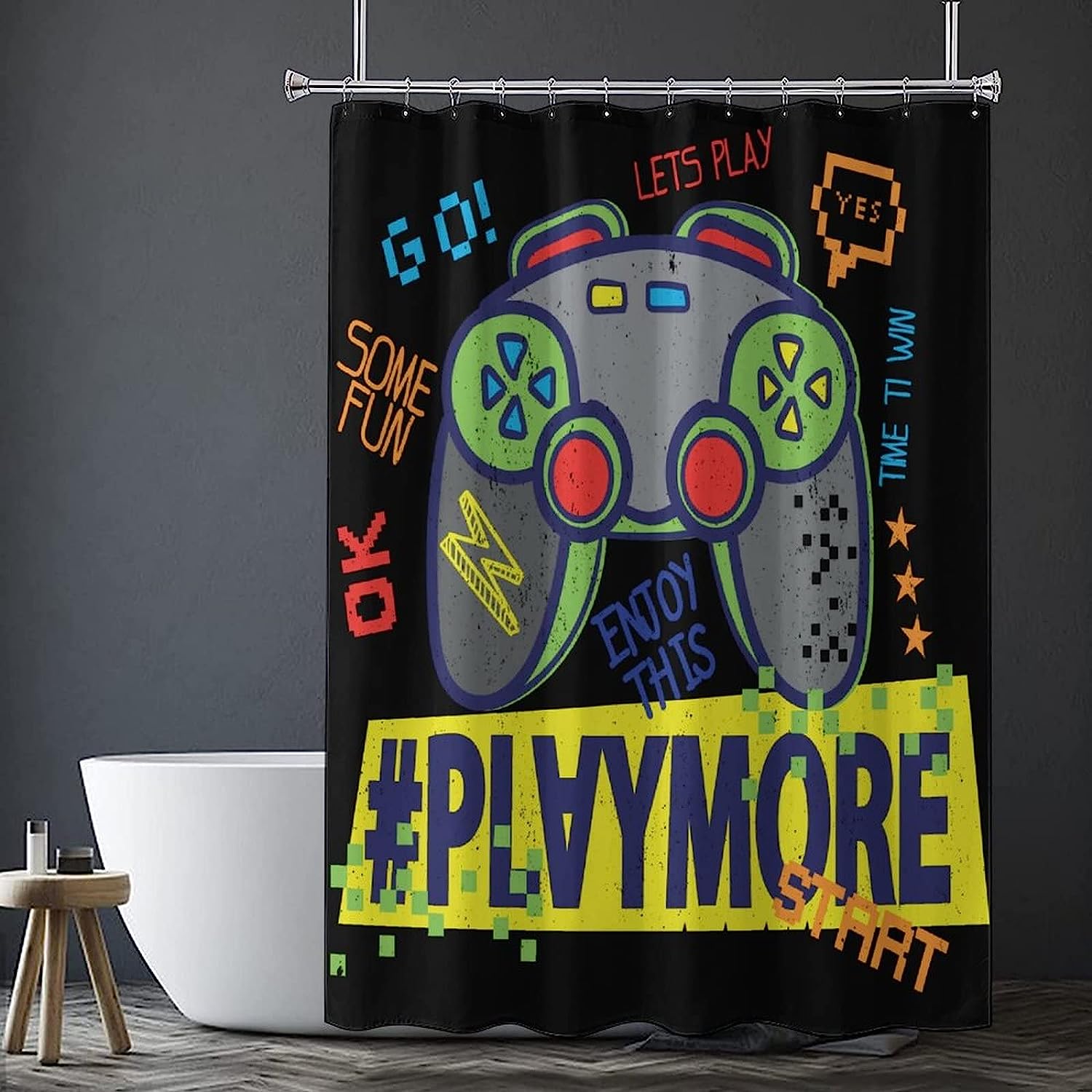 Colorful Video Game Controller Shower Curtain For Boys Teens Kids Bathroom Decor