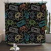 Colorful Video Games Controller Shower Curtain, Abstract Modern Funny Bath Curtain for Gamer Room Décor