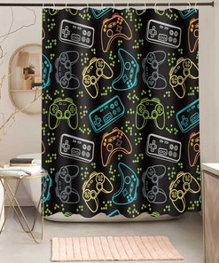 Colorful Video Games Controller Shower Curtain, Abstract Modern Funny Bath Curtain for Gamer Room Décor