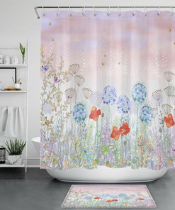 Colorful Vintage Wildflower Botanical Shower Curtain for Nature Bathroom Decor