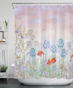 Colorful Vintage Wildflower Botanical Shower Curtain for Nature Bathroom Decor