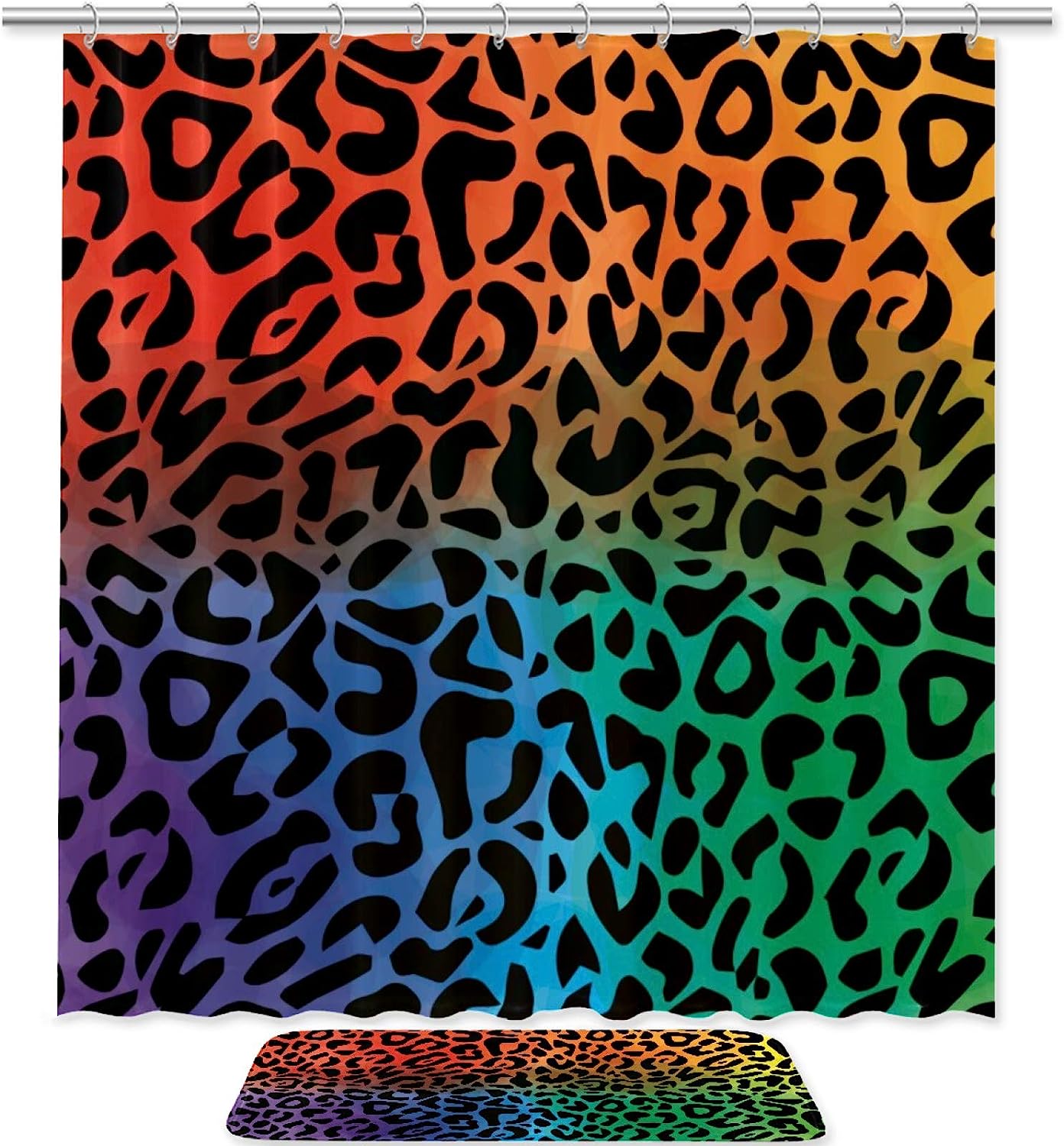 Colorful Water Resistant Leopard Pattern Print Shower Curtain For Durable Bathroom Decor