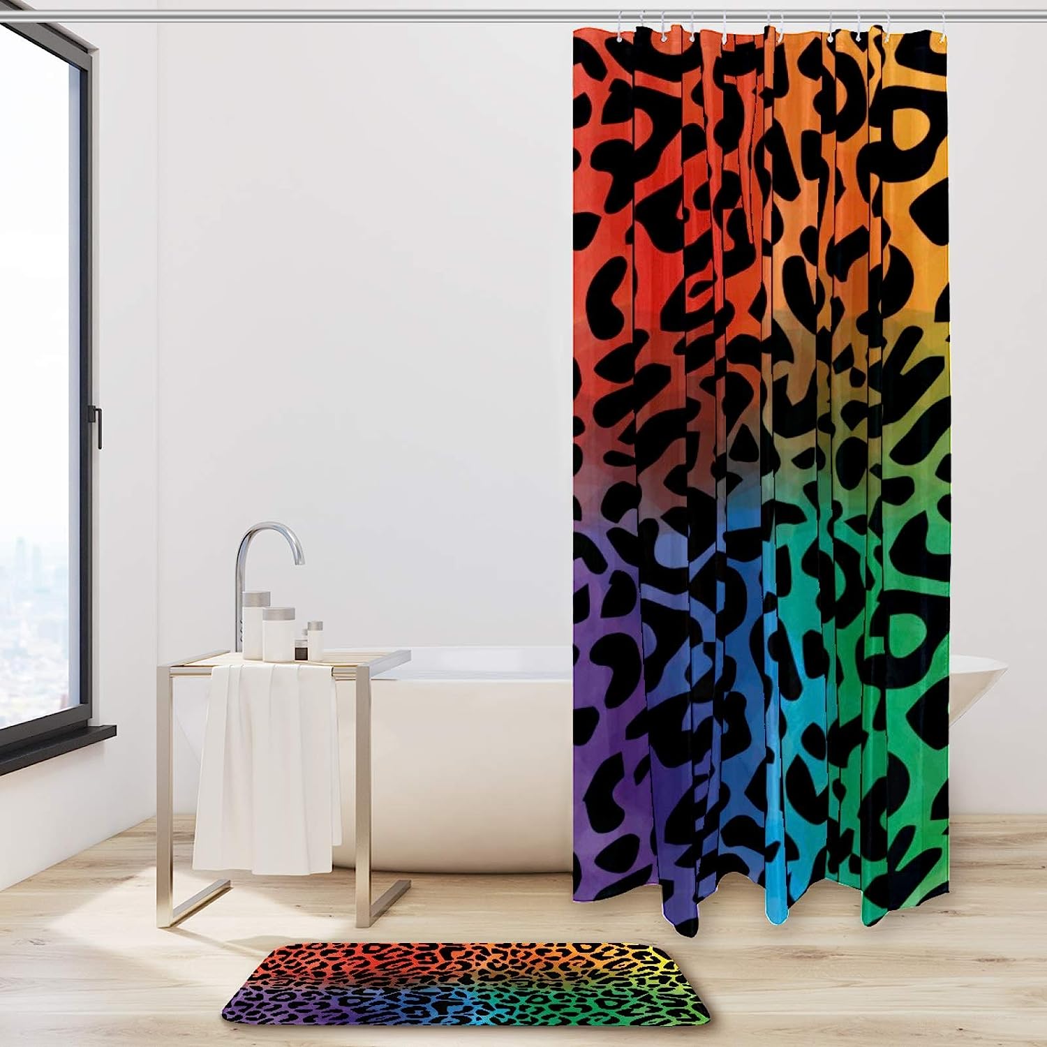 Colorful Water Resistant Leopard Pattern Print Shower Curtain For Durable Bathroom Decor - Image 2