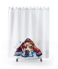 Colorful Watercolor Beagle Dog Shower Curtain, Perfect For Animal Lovers