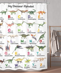 Colorful Watercolor Dinosaur ABC Alphabet Print Shower Curtain for Fun Learning in Kids Bath