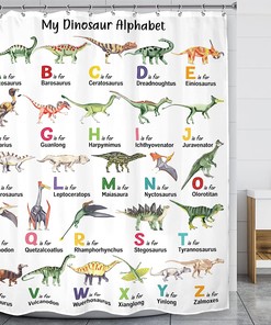 Colorful Watercolor Dinosaur ABC Alphabet Print Shower Curtain for Fun Learning in Kids Bath