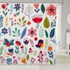 Colorful Watercolor Flowers And Botanical Leaf Shower Curtain For Boho Bathroom.