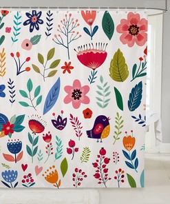 Colorful Watercolor Flowers And Botanical Leaf Shower Curtain For Boho Bathroom.