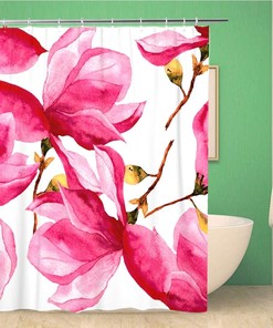 Colorful Watercolor Magnolia Flower Garden Shower Curtain