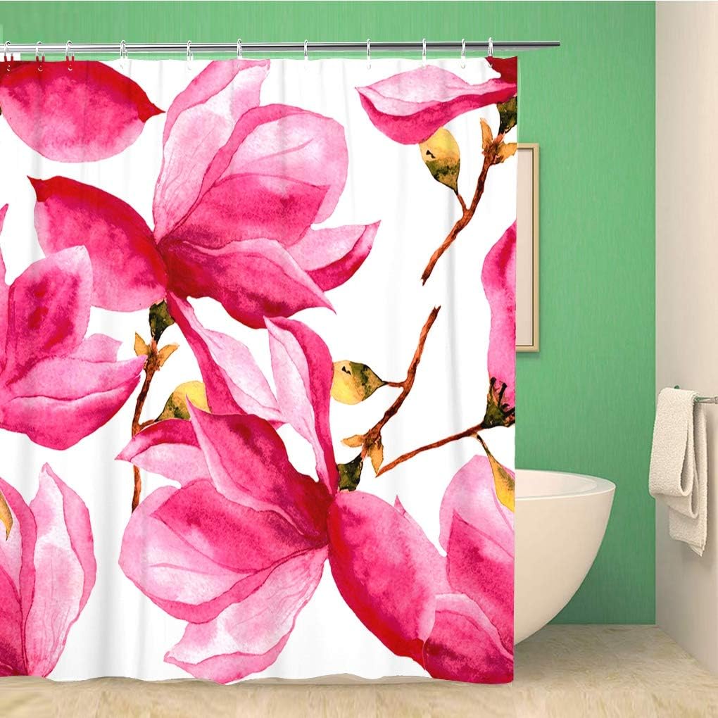 Colorful Watercolor Magnolia Flower Garden Shower Curtain