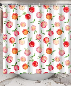 Colorful Watercolor Peach Shower Curtain With Cute Fruit Print, Bathroom Decor