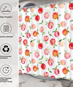 Colorful Watercolor Peach Shower Curtain With Cute Fruit Print, Bathroom Decor