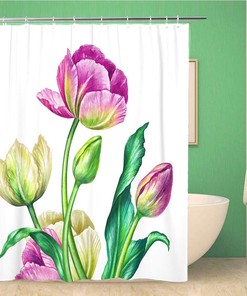 Colorful Watercolor Summer Tulips Floral Shower Curtain