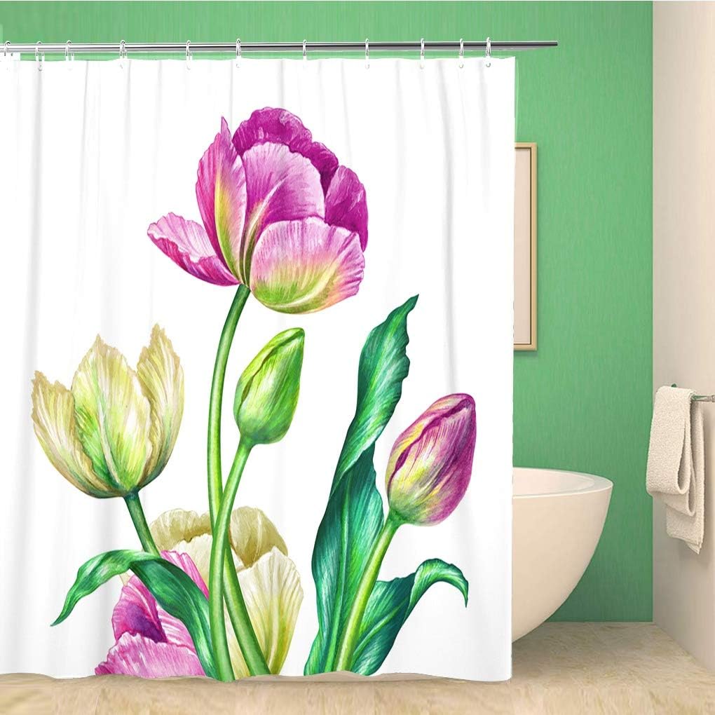 Colorful Watercolor Summer Tulips Floral Shower Curtain