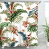 Colorful Waterproof Shower Curtain with Palm Leaves and Mosaic Tiles Print