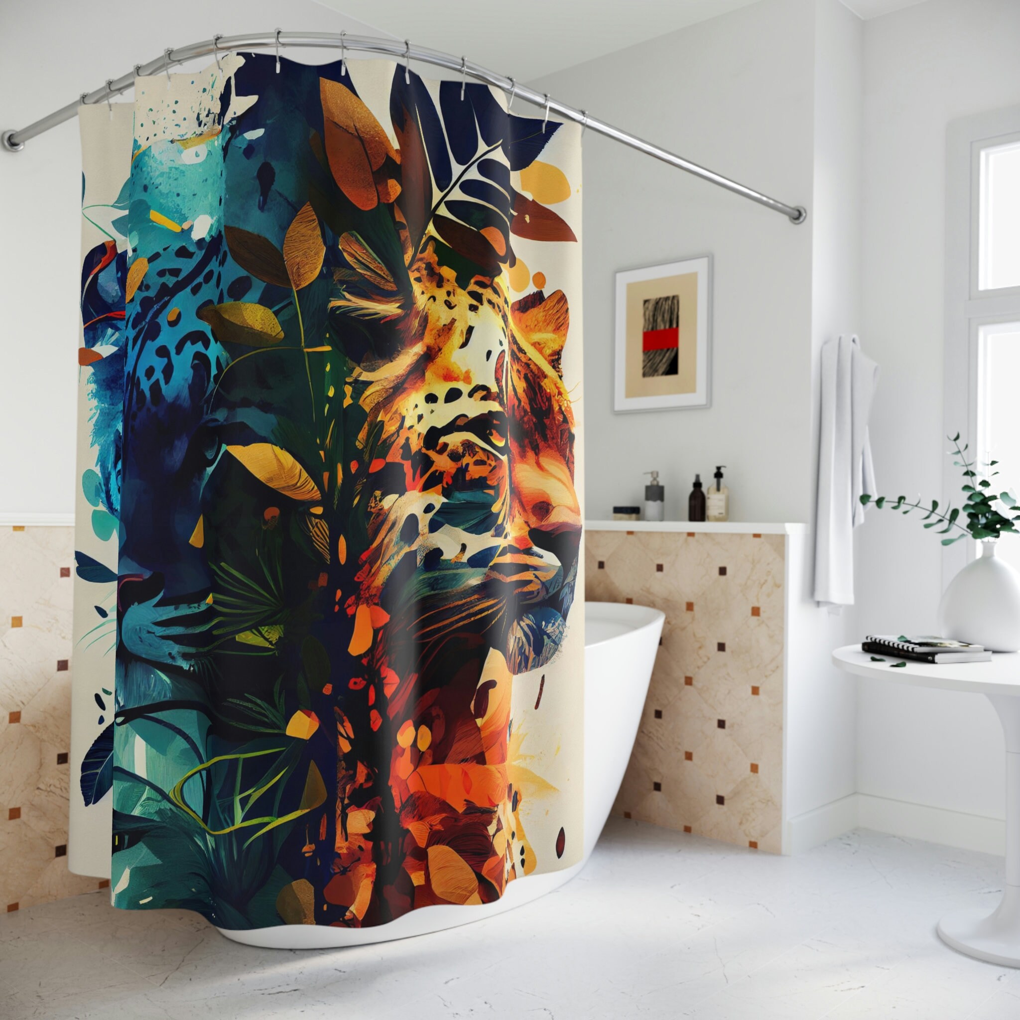 Colorful Wildcat Shower Curtain - Bold and Eye-Catching Shower Curtain for Cat Lovers