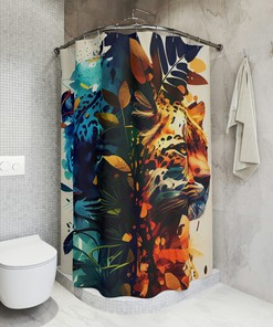 Colorful Wildcat Shower Curtain - Bold and Eye-Catching Shower Curtain for Cat Lovers