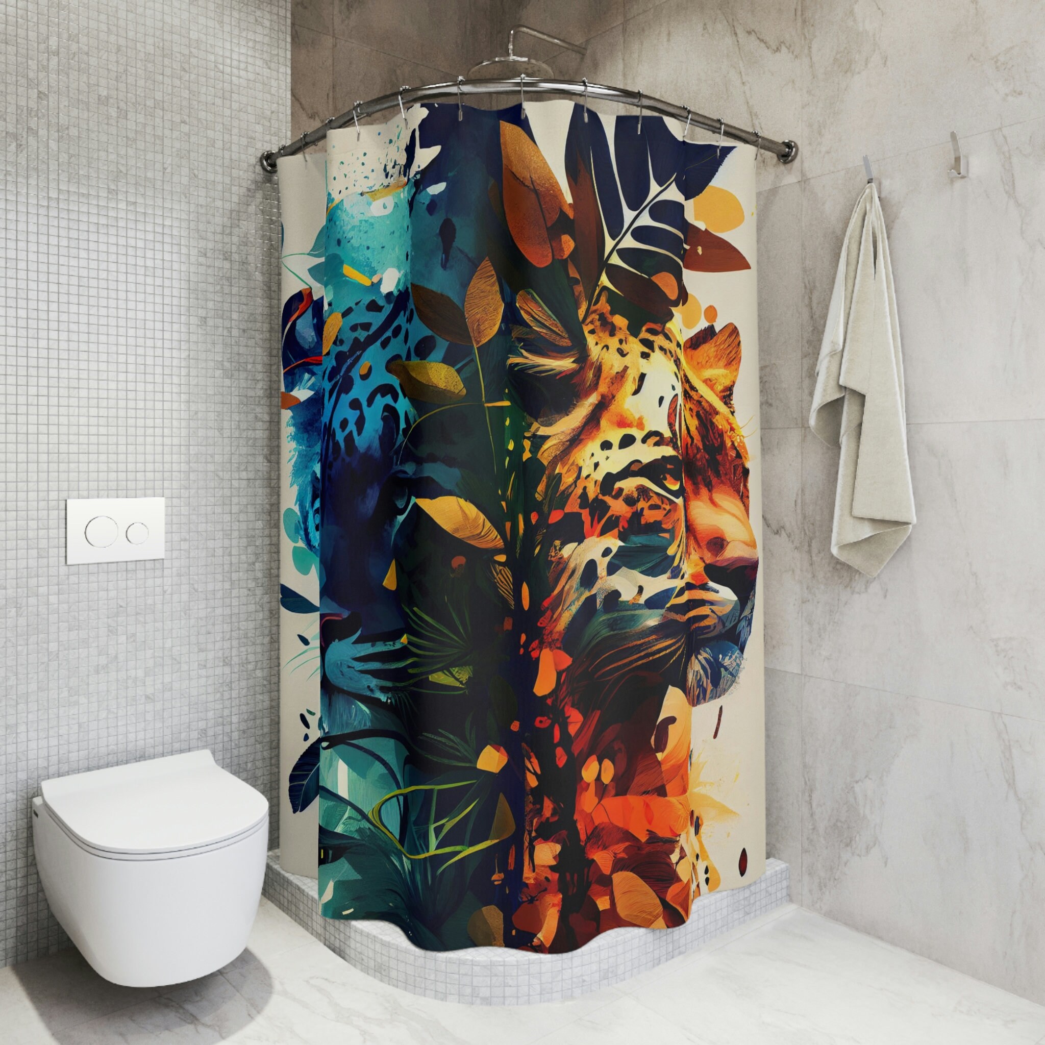 Colorful Wildcat Shower Curtain - Bold and Eye-Catching Shower Curtain for Cat Lovers