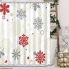 Colorful Winter Snowflakes Christmas Shower Curtain with Holiday Decor and Red Grey Snowflake Xmas Bathroom Design